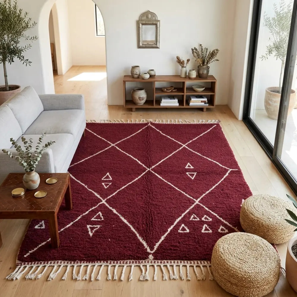 Tapis Beni M'Guild Bordeaux — Losanges Tissés Main