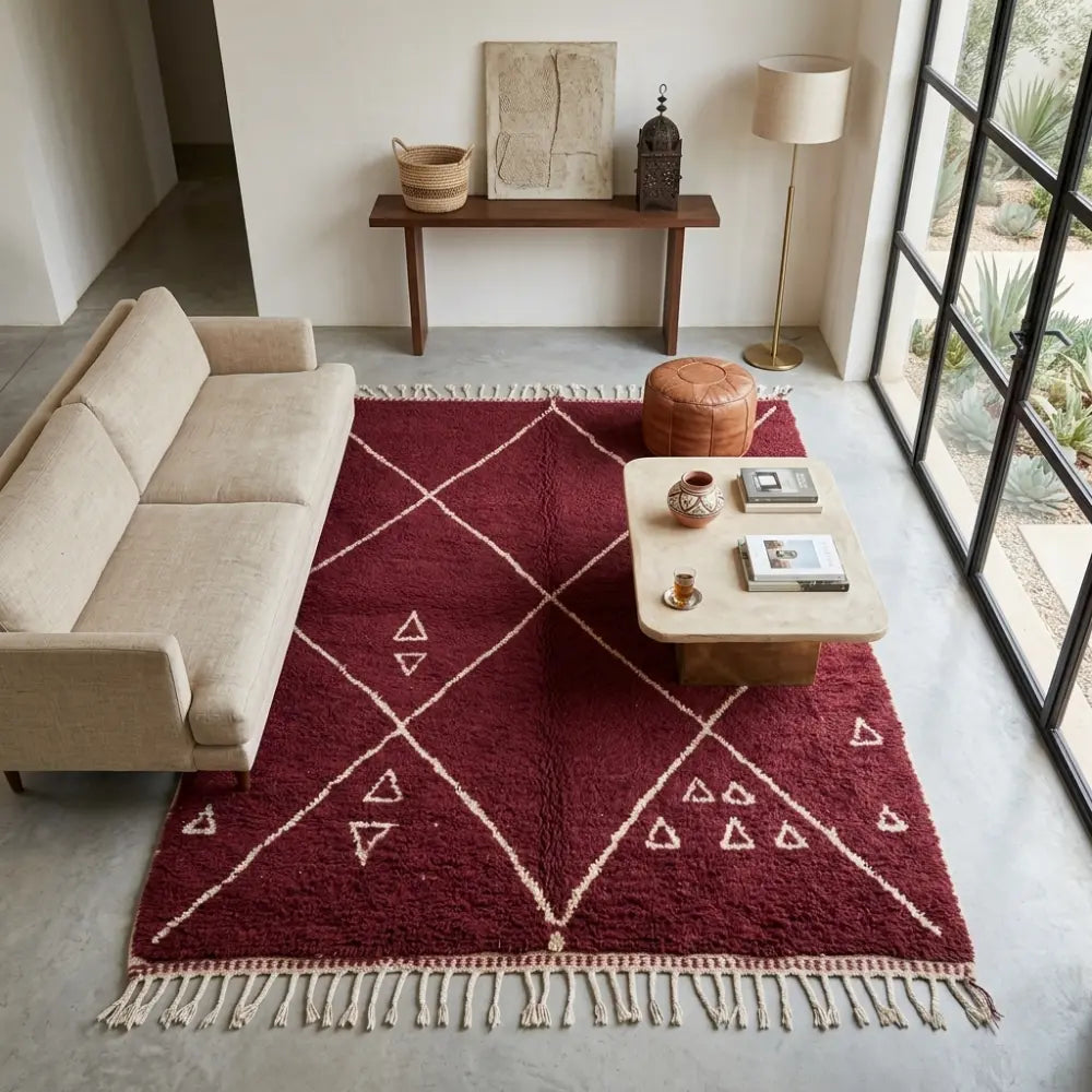 Tapis Beni M'Guild Bordeaux — Losanges Tissés Main