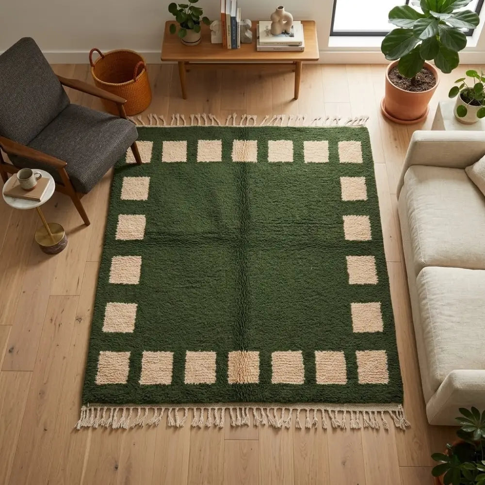 Tapis Vert Forêt Beni M'Guild — Motifs Beiges