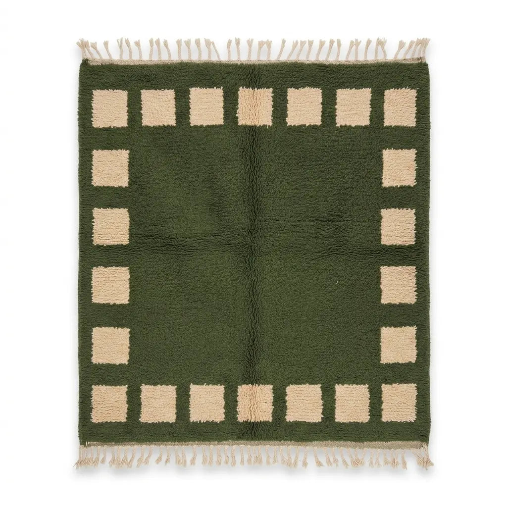 Tapis Vert Forêt Beni M'Guild — Motifs Beiges