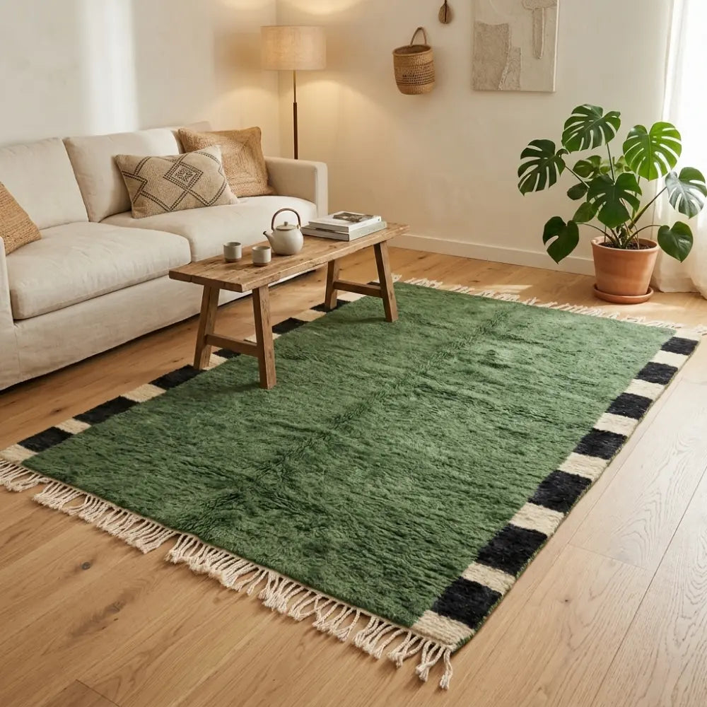 Tapis M'irt Vert Forêt — Bordures Noir & Blanc