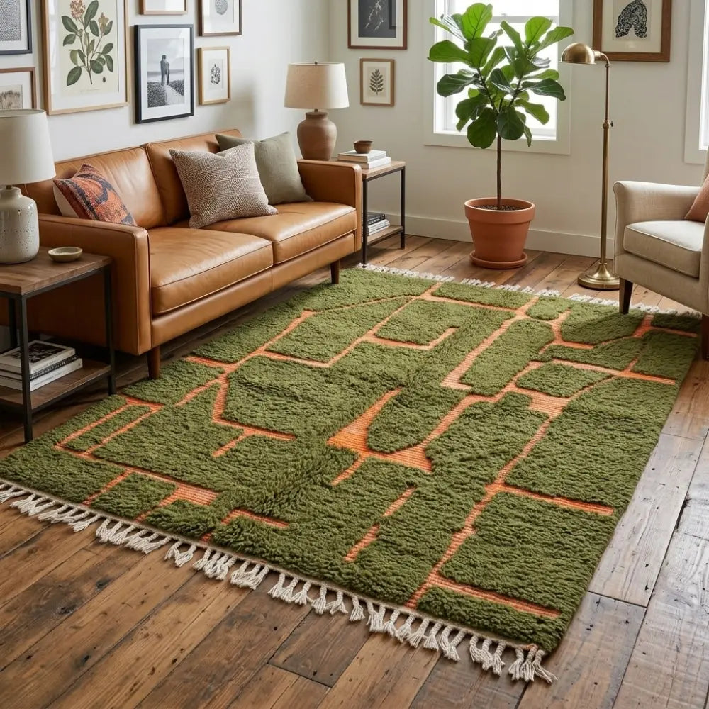 Tapis M'irt Vert Olive — Motifs Orange